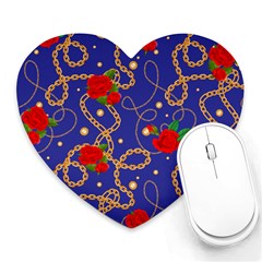 Blue Golden Chain Rose Pattern Heart Mousepads by designsbymallika