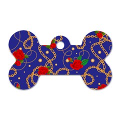 Blue Golden Chain Rose Pattern Dog Tag Bone (two Sides) by designsbymallika