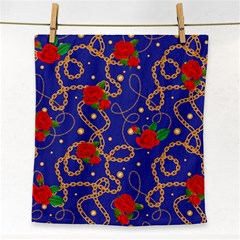 Blue Golden Chain Rose Pattern Face Towel by designsbymallika