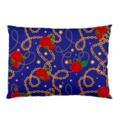 Blue Golden Chain Rose Pattern Pillow Case by designsbymallika