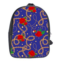 Blue Golden Chain Rose Pattern School Bag (xl) by designsbymallika