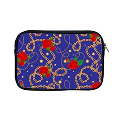 Blue Golden Chain Rose Pattern Apple Ipad Mini Zipper Cases by designsbymallika