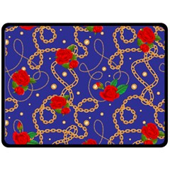 Blue Golden Chain Rose Pattern Double Sided Fleece Blanket (large)  by designsbymallika