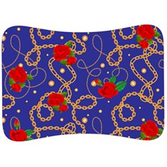 Blue Golden Chain Rose Pattern Velour Seat Head Rest Cushion by designsbymallika