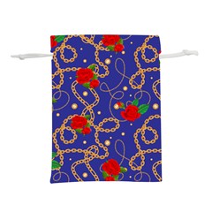 Blue Golden Chain Rose Pattern Lightweight Drawstring Pouch (l) by designsbymallika