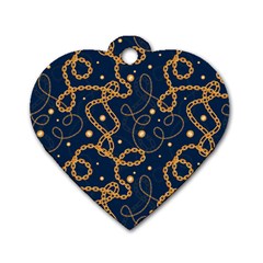 Golden Chain Pattern Dog Tag Heart (two Sides) by designsbymallika