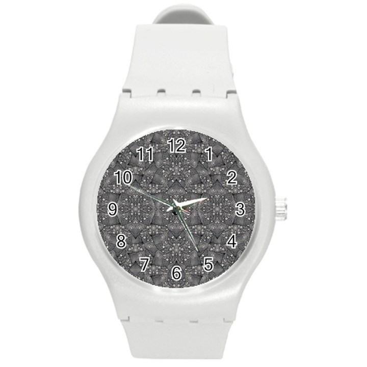 Modern Fancy Nature Collage Pattern Round Plastic Sport Watch (M)