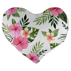 Pink Tulips Large 19  Premium Flano Heart Shape Cushions