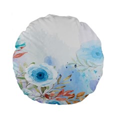 Blue Floral Print Standard 15  Premium Round Cushions