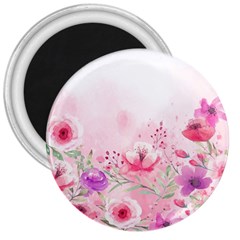 Pink Floral Print 3  Magnets