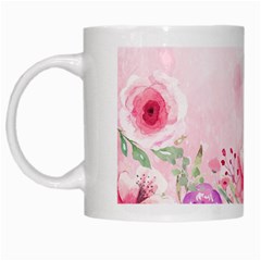 Pink Floral Print White Mugs