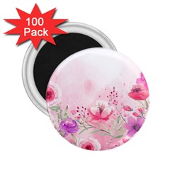 Pink Floral Print 2 25  Magnets (100 Pack) 