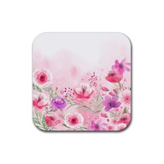 Pink Floral Print Rubber Coaster (square) 