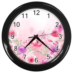 Pink Floral Print Wall Clock (black)