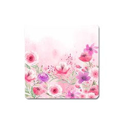 Pink Floral Print Square Magnet