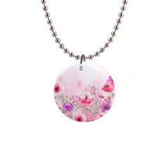 Pink Floral Print 1  Button Necklace by designsbymallika