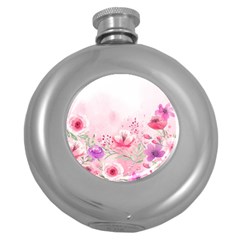 Pink Floral Print Round Hip Flask (5 Oz)