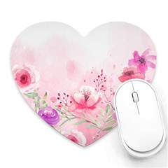 Pink Floral Print Heart Mousepads by designsbymallika