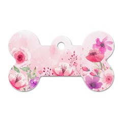 Pink Floral Print Dog Tag Bone (one Side) by designsbymallika