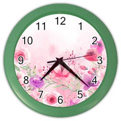 Pink Floral Print Color Wall Clock by designsbymallika