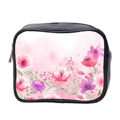 Pink Floral Print Mini Toiletries Bag (two Sides) by designsbymallika