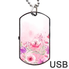 Pink Floral Print Dog Tag Usb Flash (two Sides) by designsbymallika