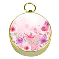 Pink Floral Print Gold Compasses