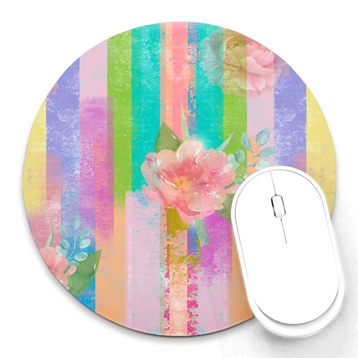 stripes floral print Round Mousepads