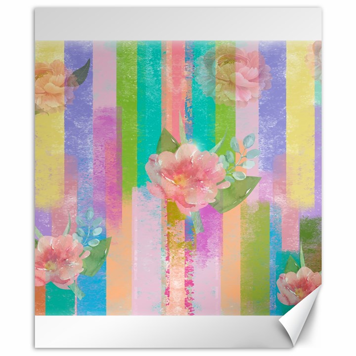 stripes floral print Canvas 8  x 10 