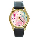 marble print Round Gold Metal Watch Front