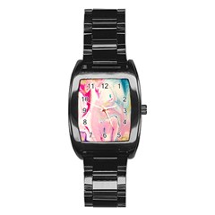 Marble Print Stainless Steel Barrel Watch by designsbymallika