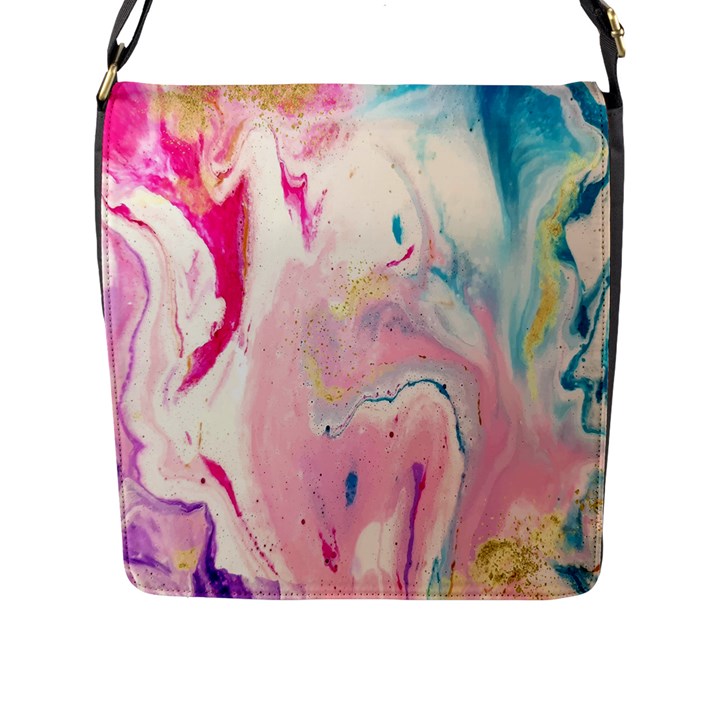 marble print Flap Closure Messenger Bag (L)