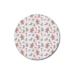 Ginger Christmas Pattern Rubber Round Coaster (4 Pack)  by designsbymallika