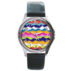 Bubble Liquid Print Round Metal Watch by designsbymallika