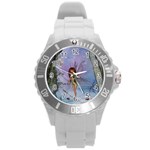 Cute Ittle Fairy With Ladybug Round Plastic Sport Watch (L) Front