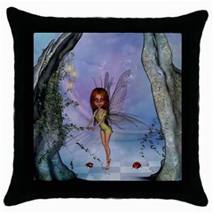 Cute Ittle Fairy With Ladybug Throw Pillow Case (black) by FantasyWorld7