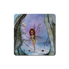 Cute Ittle Fairy With Ladybug Square Magnet by FantasyWorld7