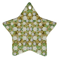 Snowflakes Slightly Snowing Down On The Flowers On Earth Ornament (star) by pepitasart