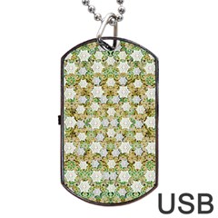 Snowflakes Slightly Snowing Down On The Flowers On Earth Dog Tag Usb Flash (two Sides) by pepitasart