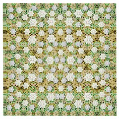 Snowflakes Slightly Snowing Down On The Flowers On Earth Wooden Puzzle Square by pepitasart