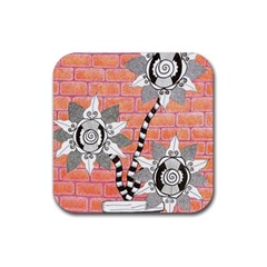 Brick Wall Flower Pot Rubber Coaster (square)  by okhismakingart