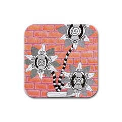 Brick Wall Flower Pot Rubber Square Coaster (4 Pack)  by okhismakingart