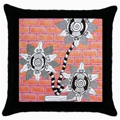 Brick Wall Flower Pot Throw Pillow Case (black) by okhismakingart