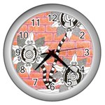 Brick Wall Flower Pot Wall Clock (Silver) Front