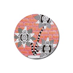 Brick Wall Flower Pot Rubber Round Coaster (4 Pack)  by okhismakingart