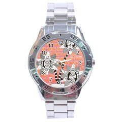 Brick Wall Flower Pot Stainless Steel Analogue Watch by okhismakingart