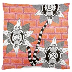 Brick Wall Flower Pot Large Cushion Case (one Side) by okhismakingart