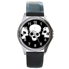 Halloween Horror Skeleton Skull Round Metal Watch by HermanTelo