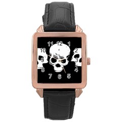 Halloween Horror Skeleton Skull Rose Gold Leather Watch  by HermanTelo