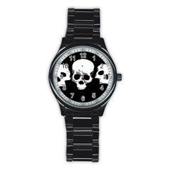 Halloween Horror Skeleton Skull Stainless Steel Round Watch